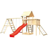 Karibu Akubi Kinderspielturm Lotti mit Satteldach inkl. Wellenrutsche, Doppelschaukelanbau,
