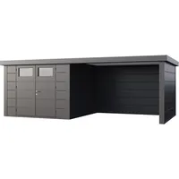 Telluria Metallgerätehaus Classico 3030 mit Lounge Anbau granitgrau/anthrazit Lounge-Anbau
