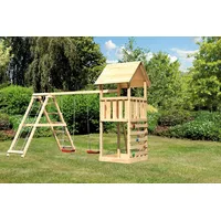Karibu Akubi Kinderspielturm Lotti inkl. Klettergerüst und Kletterwand naturbelassen