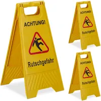 Relaxdays Rutschgefahr Aufsteller, 3er Set, klappbar, beidseitig beschriftet, Kunststoff,