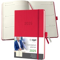 Sigel C2564 Wochenplaner Wochenkalender 2025, ca. A5, rot, Hardcover,