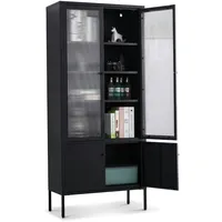Coemo Vitrine Tokio Schwarz 80x35x180cm Metall Glastüren