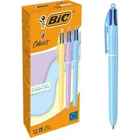 BIC 4-Farben-Kugelschreiber PASTEL pastellgelb, pastellrosa, pastellblau, Schreibfarbe: schwarz, blau,