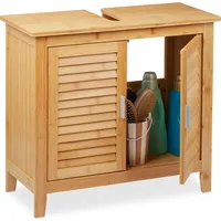 Relaxdays Waschbeckenunterschrank Bambus, HxBxT: 60x67x30 cm, 1 großes Fach,