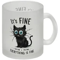 Speecheese Schwarze Katze Glas Tasse mit Spruch It's Fine,