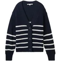 Tom Tailor V Neck Strickjacke Placed Navy White Stripe