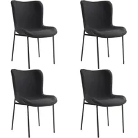 Tectake tectake® Polsterstuhl, Tessa 4er SetWebstoff schwarz/schwarz