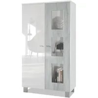 Vladon Vitrine, Hellgrau, Holzwerkstoff, 71x129x35 cm, Wohnzimmer, Wohnwände, Vitrinenschränke