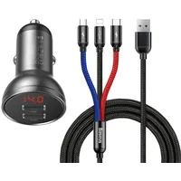 Baseus 2xusb-a Kfz-ladegerät mit Lightning/micro Usb/usb-c 2.4a 24W +