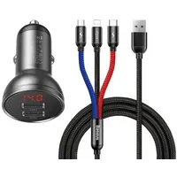 Baseus Autoladegerät 24W mit LCD + 3in1 Kabel USB
