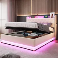 Flieks Polsterbett 160x200cm mit USB, Stauraumbett Doppelbett mit Lattenrost