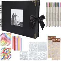 Ecomladen Fotoalbum zum Selbstgestalten Schwarz mit Metallic Farbstiften, Schablonen(aus