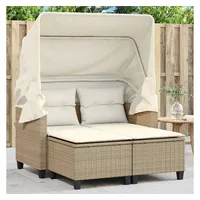 VidaXL Gartensofa 2-Sitzer mit Dach und Hockern Beige Poly
