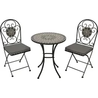 DEGAMO Bistroset SIENA 3-teilig, Eisen schwarz Mosaik grau/weiss