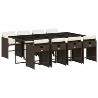 VidaXL 9-tlg. Garten-Essgruppe mit Kissen Braun Poly Rattan