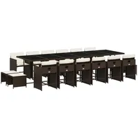 VidaXL 17-tlg. Garten-Essgruppe mit Kissen Braun Poly Rattan