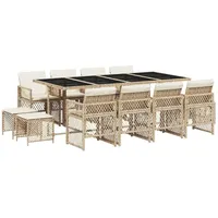 VidaXL 13-tlg. Garten-Essgruppe mit Kissen Beige Poly Rattan
