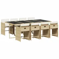 VidaXL 9-tlg. Garten-Essgruppe mit Kissen Beige Poly Rattan