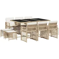 VidaXL 11-tlg. Garten-Essgruppe mit Kissen Beige Poly Rattan