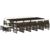 VidaXL 15-tlg. Garten-Essgruppe mit Kissen Braun Poly Rattan