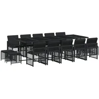 VidaXL 15-tlg. Garten-Essgruppe mit Kissen Schwarz Poly Rattan