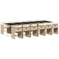 VidaXL 13-tlg. Garten-Essgruppe mit Kissen Beige Poly Rattan