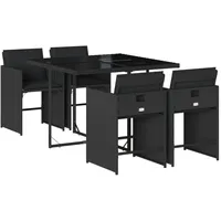 VidaXL 5-tlg. Garten-Essgruppe mit Kissen Schwarz Poly Rattan