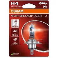 Osram NIGHT BREAKER LASER H4 +150% mehr Helligkeit, Halogen-Scheinwerferlampe,