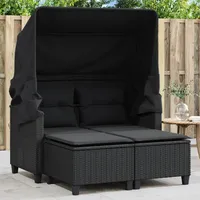 VidaXL Gartensofa 2-Sitzer mit Dach und Hockern Schwarz Poly