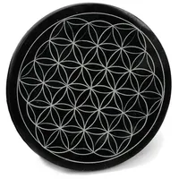 Nklaus 2 x Blume des Lebens Kerzenhalter Speckstein, schwarz