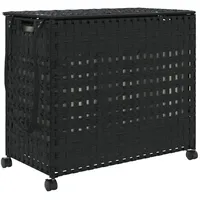 VidaXL Wäschekorb mit Rollen Schwarz 66x35x60 cm Rattan