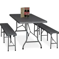 Relaxdays Bierzeltgarnitur klappbar, 3-tlg. Bierbank Set mit großem Tisch,