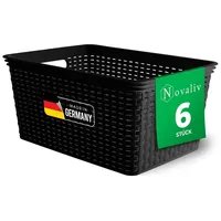 Novaliv 6x Aufbewahrungskorb in Rattan-Optik ohne Deckel | Schwarz