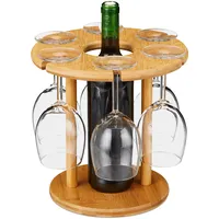 Relaxdays Weinglashalter, Bambus, für 6 Gläser, Ø 25cm, Weingeschenk,