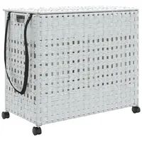 VidaXL Wäschekorb mit Rollen Weiß 66x35x60 cm Rattan