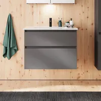 Burgbad Lin20 Keramik-Waschtisch Weiß Glänzend inklusive Waschtischunterschrank, 2 Auszüge,