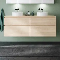 Burgbad Lin20 Waschtischunterschrank inklusive Konsolenplatte, 2 Beckenausschnitte, 4 Auszüge,