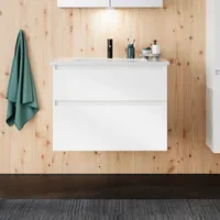 Burgbad Lin20 Keramik-Waschtisch Weiß Glänzend inklusive Waschtischunterschrank, 2 Auszüge,