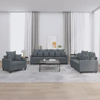 VidaXL 3-tlg. Sofagarnitur mit Kissen Dunkelgrau Samt