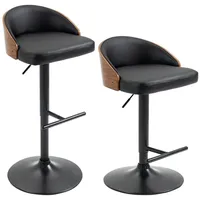 Homcom 2er-Set Barhocker drehbar Fußstütze höhenverstellbar Holz Schwarz+Kaffee 48x49,5x76-96cm