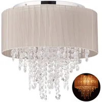Relaxdays Deckenlampe Kristall, Lampenschirm aus Organza, G9-Fassung, 5-flammige Deckenleuchte,