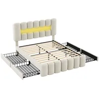 XDOVET Polsterbett(140 x 200,Weiss)Polsterbett mit 4 Schubladen,Kinderbett mit LED-Lichtleiste