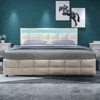 XDOVET Polsterbett,Doppelbett LED-Bettgestell mit 4 Schubladen,Lattenrost Rückenlehne, Hautfreundliches Doppelbett