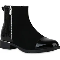 VAN HILL Damen Klassische Stiefeletten in Schwarz Lack Kroko