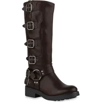 VAN HILL Damen Bikerstiefel Schnallen Trendy Schuhe Braun, 38