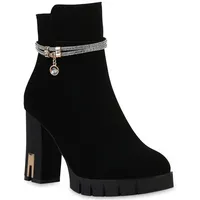 VAN HILL Damen Klassische Stiefeletten Strass Schuhe 840506 Schwarz,
