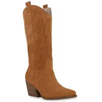 VAN HILL Damen Cowboystiefel Stiefel Stickereien Schuhe 840199, Farbe: