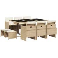 VidaXL 11-tlg. Garten-Essgruppe mit Kissen Beige Poly Rattan