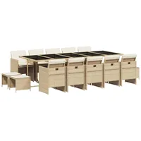 VidaXL 15-tlg. Garten-Essgruppe mit Kissen Beige Poly Rattan