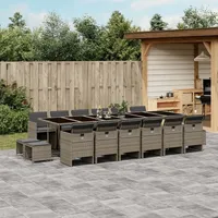 VidaXL 17-tlg. Garten-Essgruppe mit Kissen Grau Poly Rattan